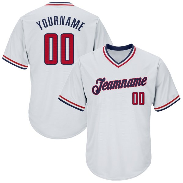 Custom White Red-Navy Authentic Throwback Rib-Knit Baseball Jersey Shirt