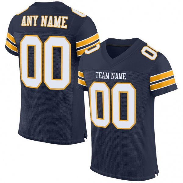 Custom Navy White-Gold Mesh Authentic Football Jersey