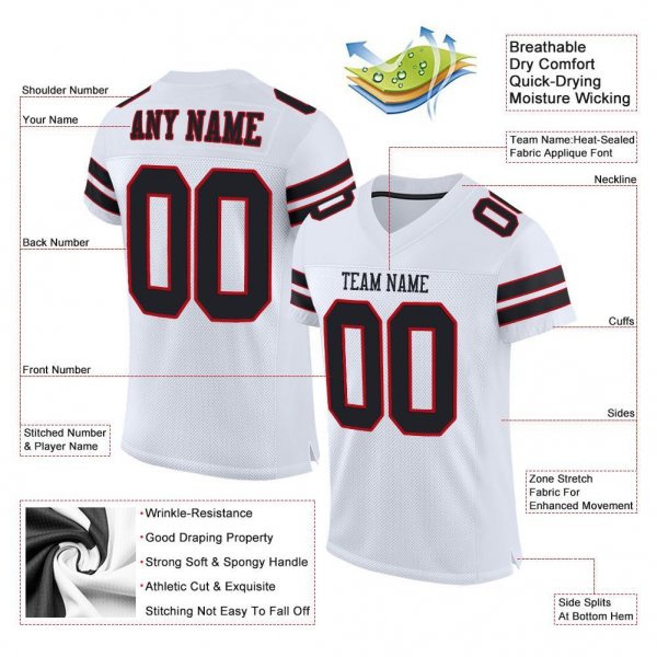 Custom White Black-Red Mesh Authentic Football Jersey