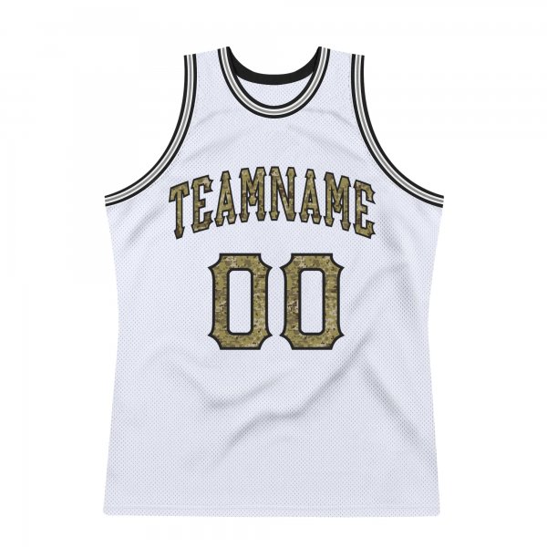 Custom White Camo-Silver Gray Authentic Throwback Basketball Jersey