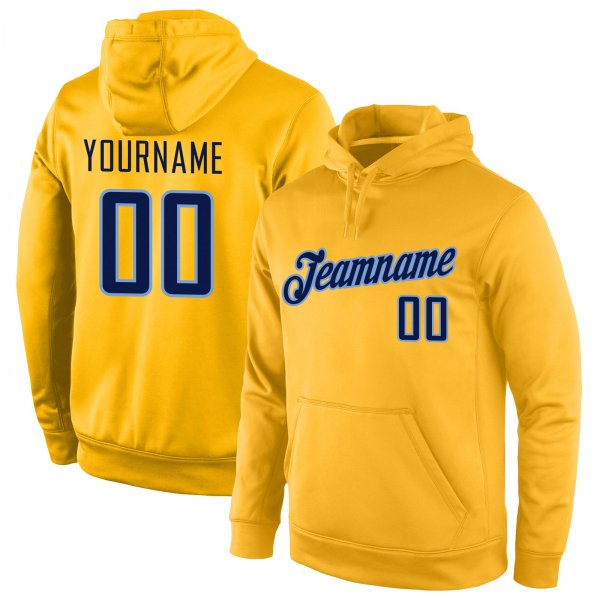 Custom Stitched Gold Navy-Light Blue Sports Pullover Sweatshirt Hoodie