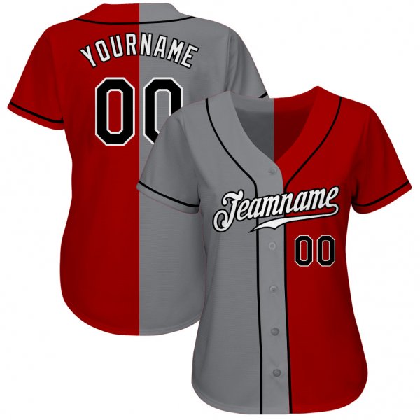 Custom Red Black-Gray Authentic Split Fashion Baseball Jersey