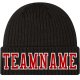 Custom Black Red-White Stitched Cuffed Knit Hat