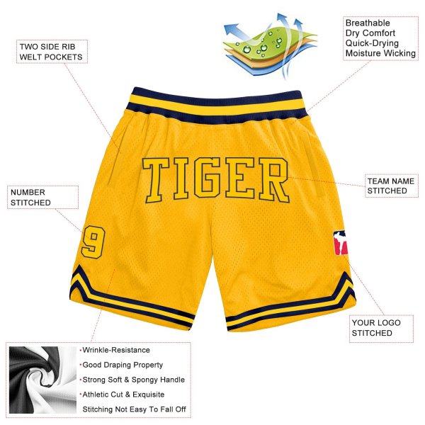 Custom Gold Gold-Black Authentic Throwback Basketball Shorts