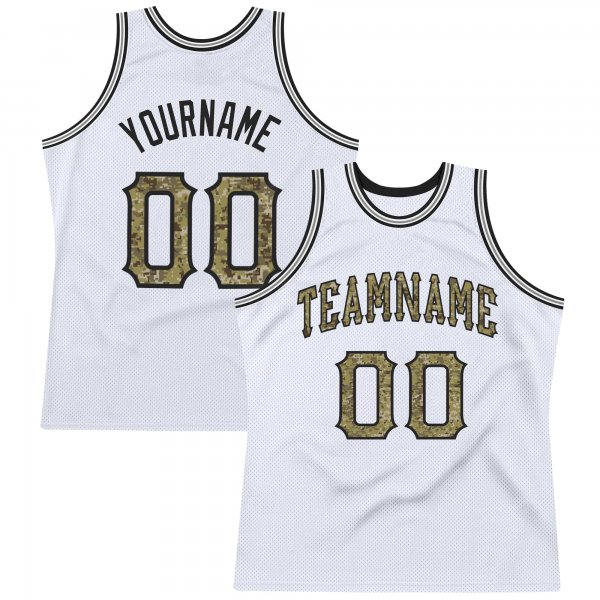 Custom White Camo-Silver Gray Authentic Throwback Basketball Jersey