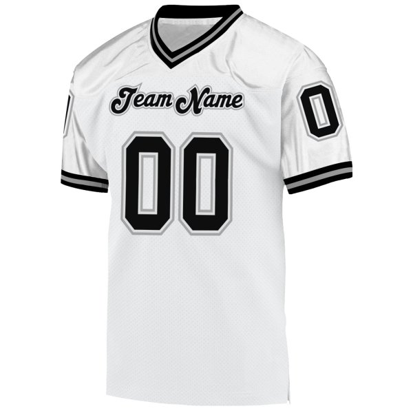 Custom White Black-Gray Mesh Authentic Throwback Football Jersey