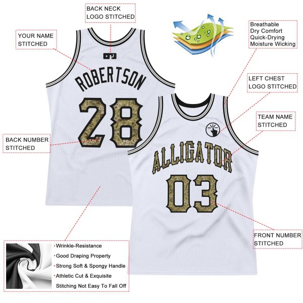 Custom White Camo-Silver Gray Authentic Throwback Basketball Jersey