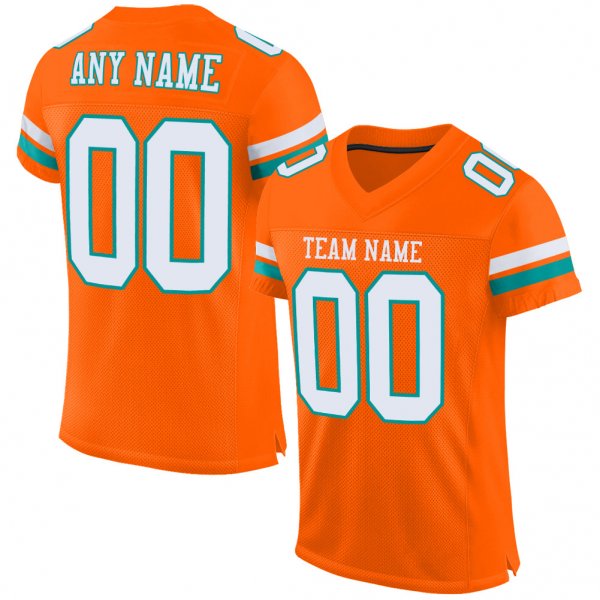 Custom Orange White-Aqua Mesh Authentic Football Jersey