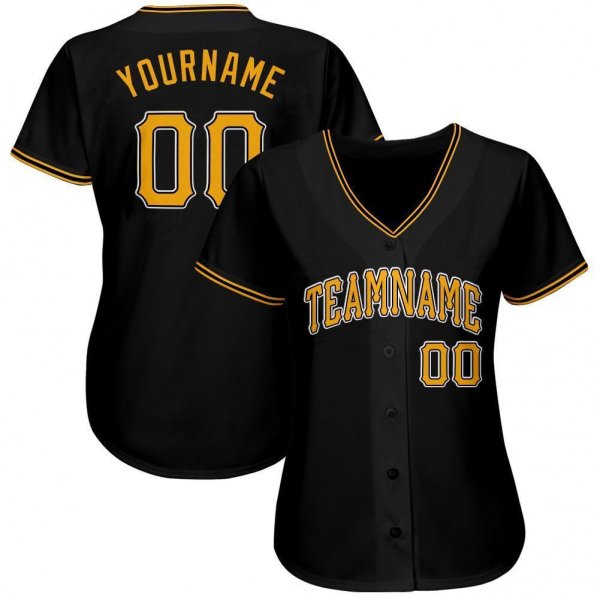 Custom Black Gold-White Baseball Jersey