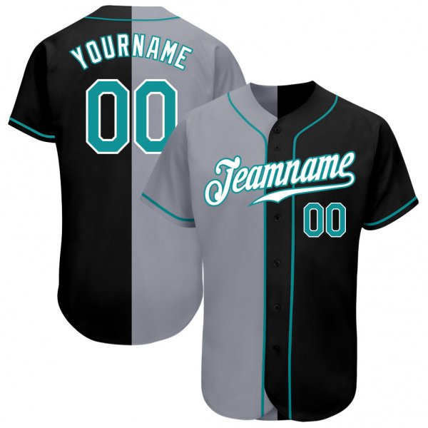 Custom Black Aqua-Gray Authentic Split Fashion Baseball Jersey