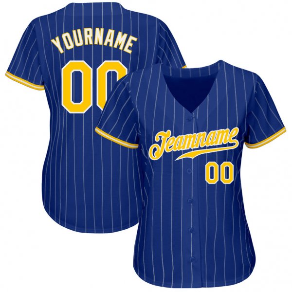 Custom Royal White Pinstripe Gold-White Authentic Baseball Jersey