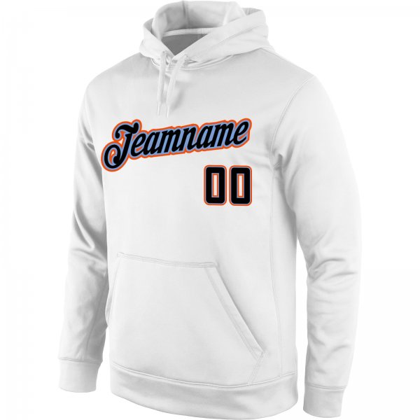 Custom Stitched White Black-Orange Sports Pullover Sweatshirt Hoodie