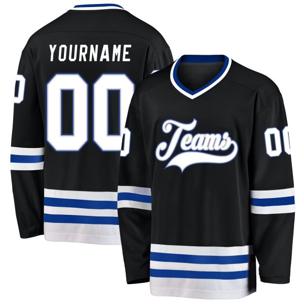 Custom Black White-Royal Hockey Jersey