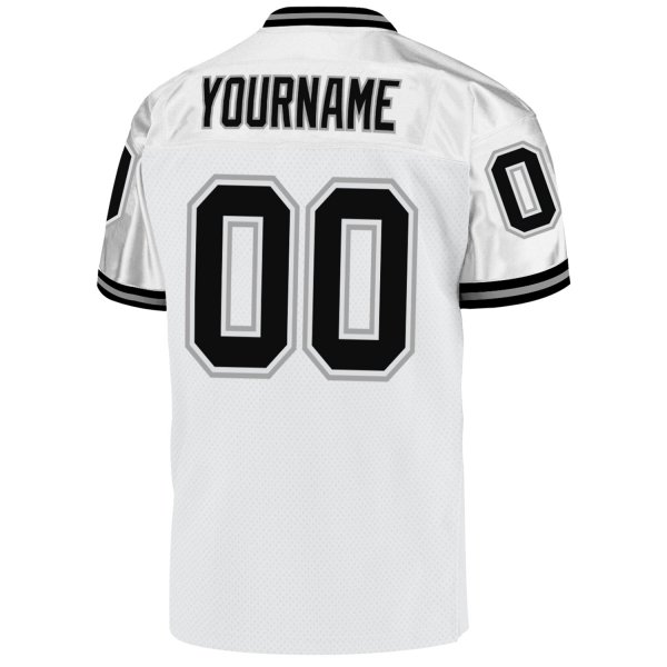 Custom White Black-Gray Mesh Authentic Throwback Football Jersey