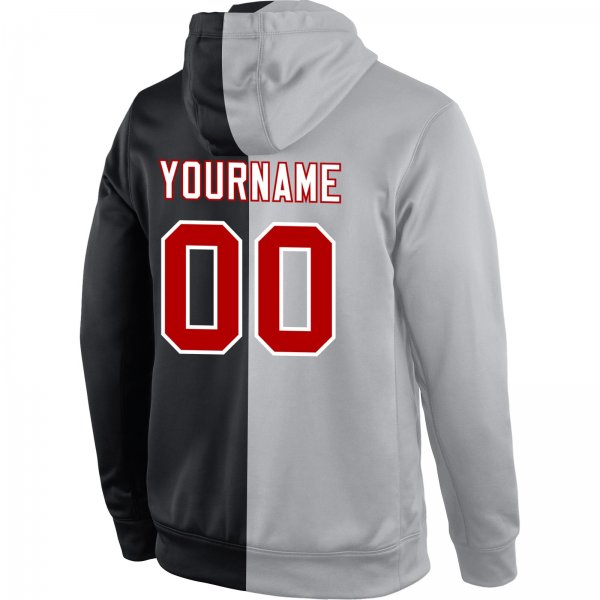 Custom Stitched Gray Red-Black Split Fashion Sports Pullover Sweatshirt Hoodie