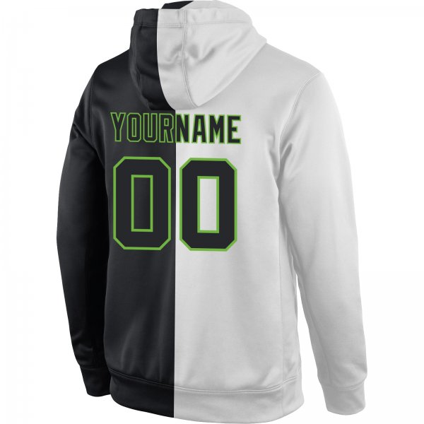 Custom Stitched White Black-Neon Green Split Fashion Sports Pullover Sweatshirt Hoodie