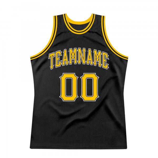 Custom Black Gold-White Authentic Throwback Basketball Jersey