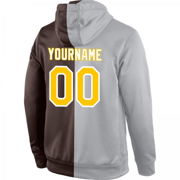 Custom Stitched Gray Gold-Brown Split Fashion Sports Pullover Sweatshirt Hoodie