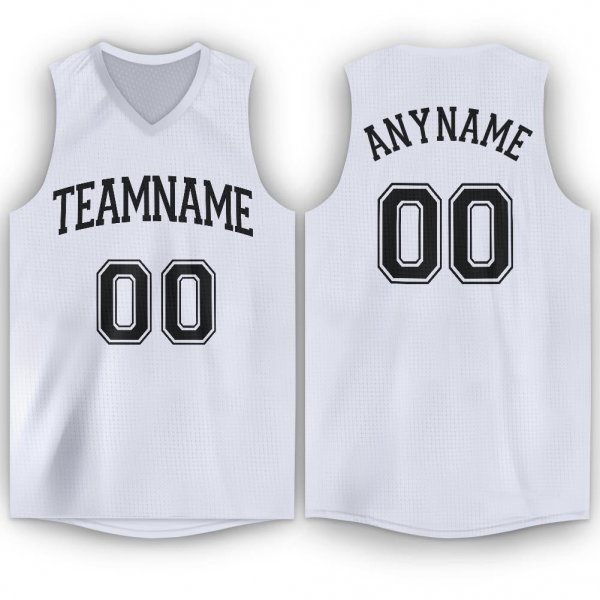 Custom White Black V-Neck Basketball Jersey