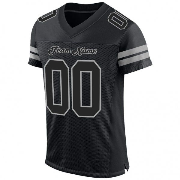 Custom Black Black-Gray Mesh Authentic Football Jersey