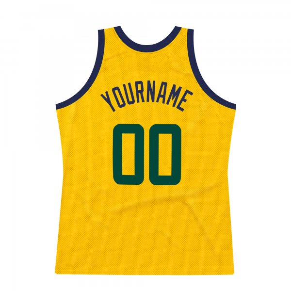 Custom Gold Hunter Green-Navy Authentic Throwback Basketball Jersey