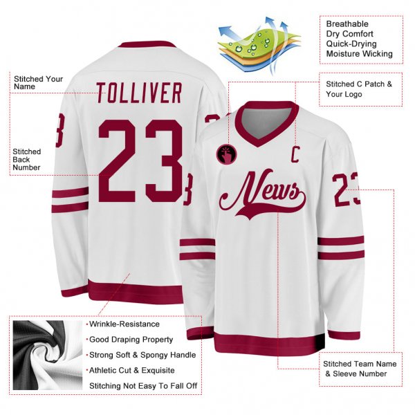 Custom White Maroon Hockey Jersey