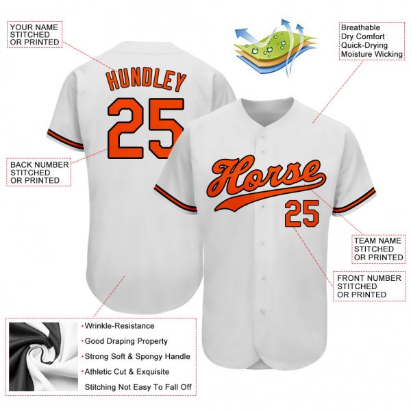 Custom White Orange-Black Authentic Baseball Jersey