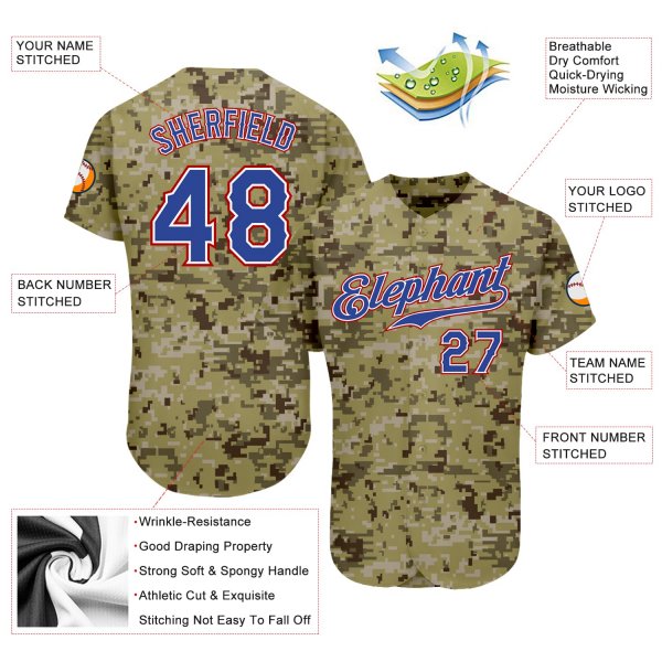 Custom Camo Royal-Red Authentic Baseball Jersey