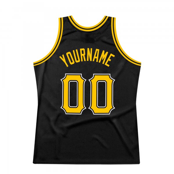 Custom Black Gold-White Authentic Throwback Basketball Jersey