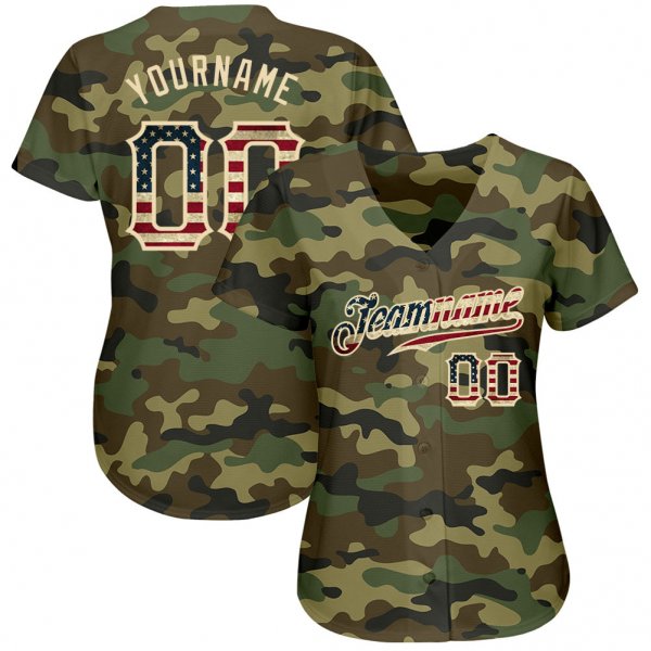 Custom Camo Vintage USA Flag-Cream Authentic Baseball Jersey