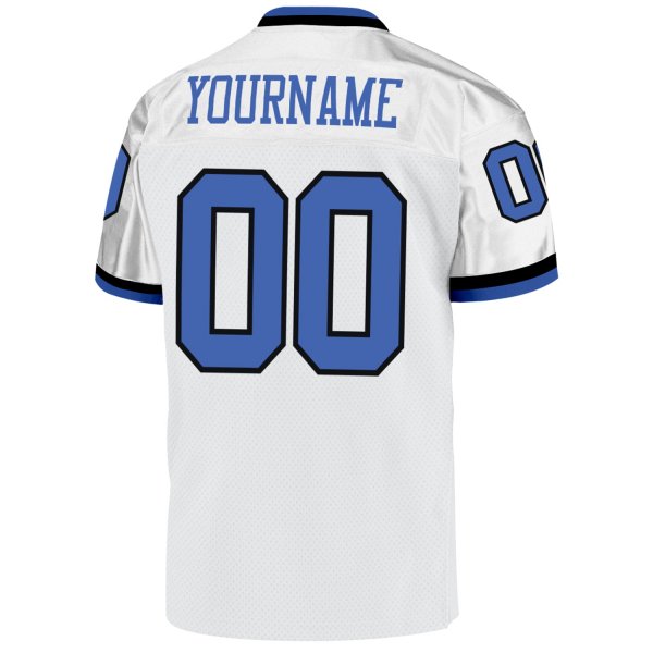 Custom White Blue-Black Mesh Authentic Throwback Football Jersey