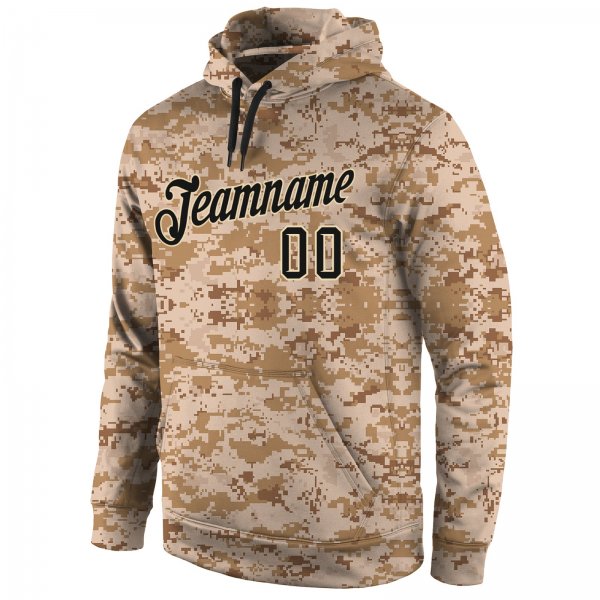 Custom Stitched Camo Black-Cream Sports Pullover Sweatshirt Hoodie