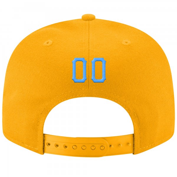 Custom Gold Powder Blue-White Stitched Adjustable Snapback Hat