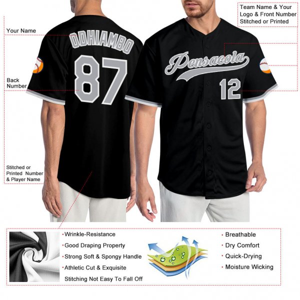 Custom Black Gray-White Authentic Baseball Jersey