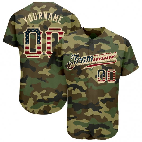 Custom Camo Vintage USA Flag-Cream Authentic Baseball Jersey