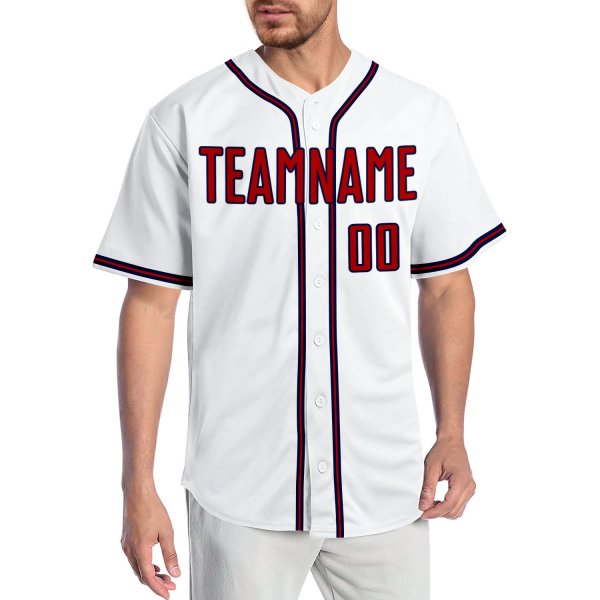 Custom White Red-Navy Authentic Baseball Jersey